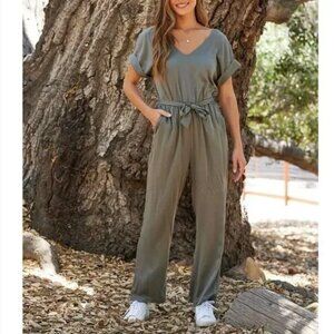 NWT Threads 4 Thought Odyssa EcoVero Jumpsuit Large Olive Green *No Belt